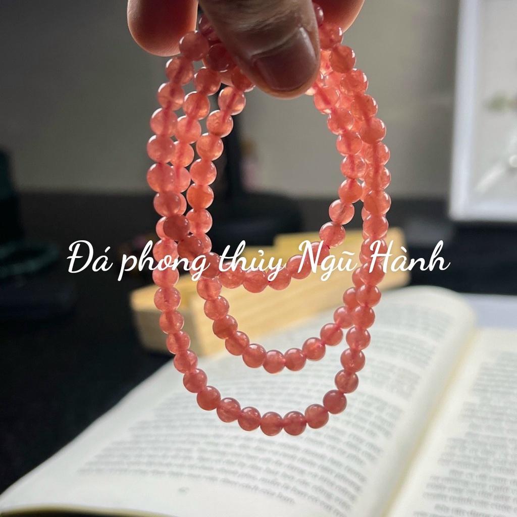 Chuỗi vòng tay đá đào hoa quấn 3 vòng siêu đẹp - kèm hộp nhung