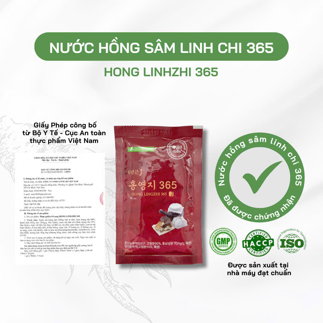  Nước Hồng Sâm Linh Chi Hàn Quốc Sante365 - 30 gói x 70ml