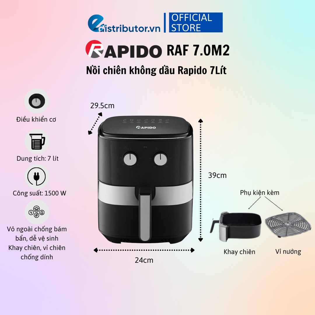Nồi chiên không dầu Rapido RAF-7.0M 7 lít - Hàng Chính Hãng - Bảo Hành 12 Tháng