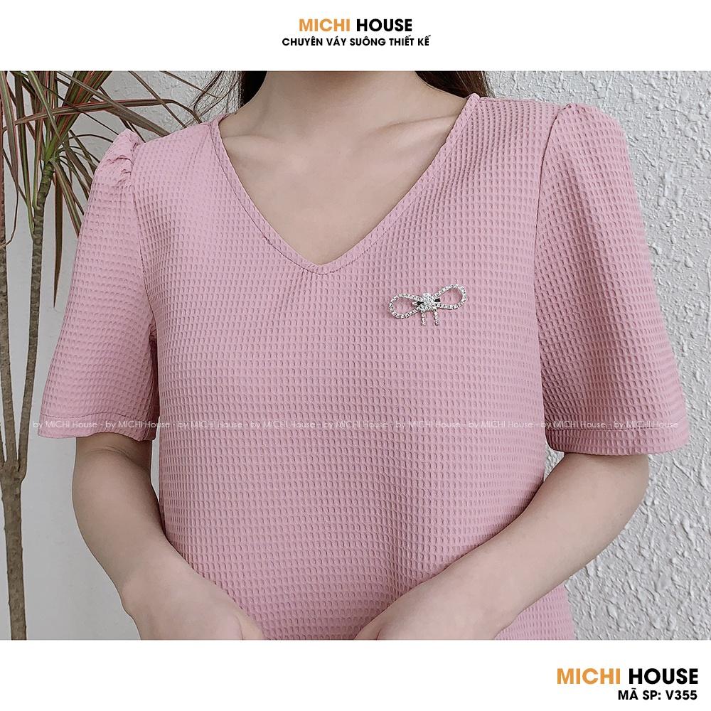 Đầm Suông Cổ Tim V Ngắn Tay MICHI House V355 Váy Xuông Thiết Kế Freesize Chất Xốp Mát Mềm