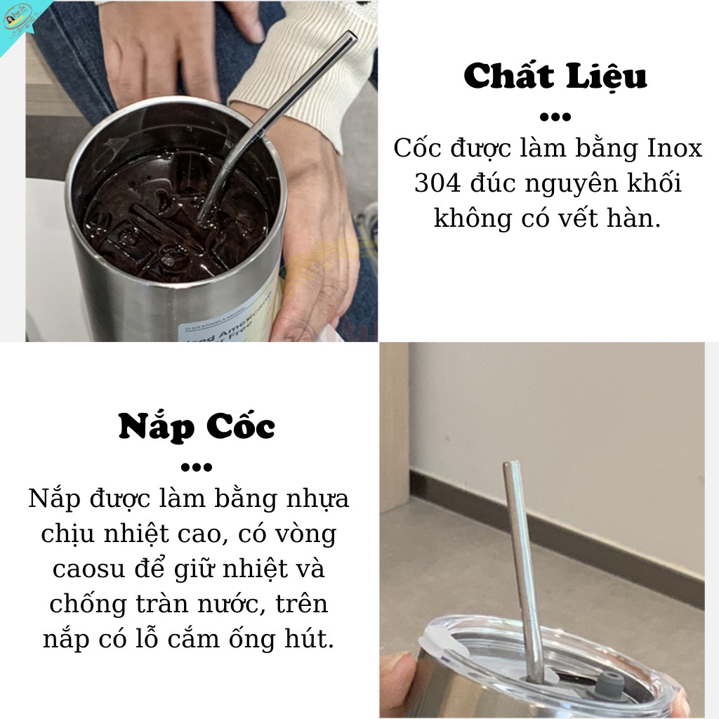 Cốc giữ nhiệt có ống hút, ly giữ nhiệt 600ml, chất liệu inox 304 chống gỉ, đảm bảo an toàn khi sử dụng hằng ngày