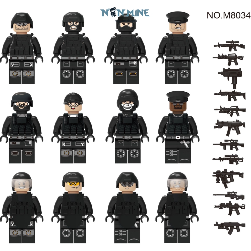 Đồ Chơi Xếp Hình Lắp Ráp Nhân Vật Minifigures Quân Đội Cảnh Sát Swat Combo 12 Lính Có Giáp Và Trang Bị M8034