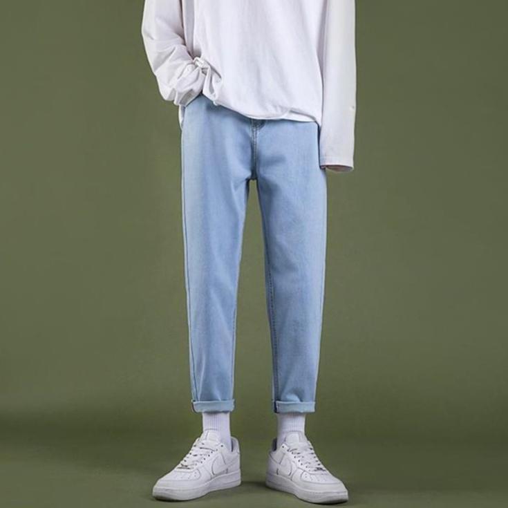 Quần baggy jean nam ống suông rộng TR03 đen xanh hottrend hàn quốc 2021
