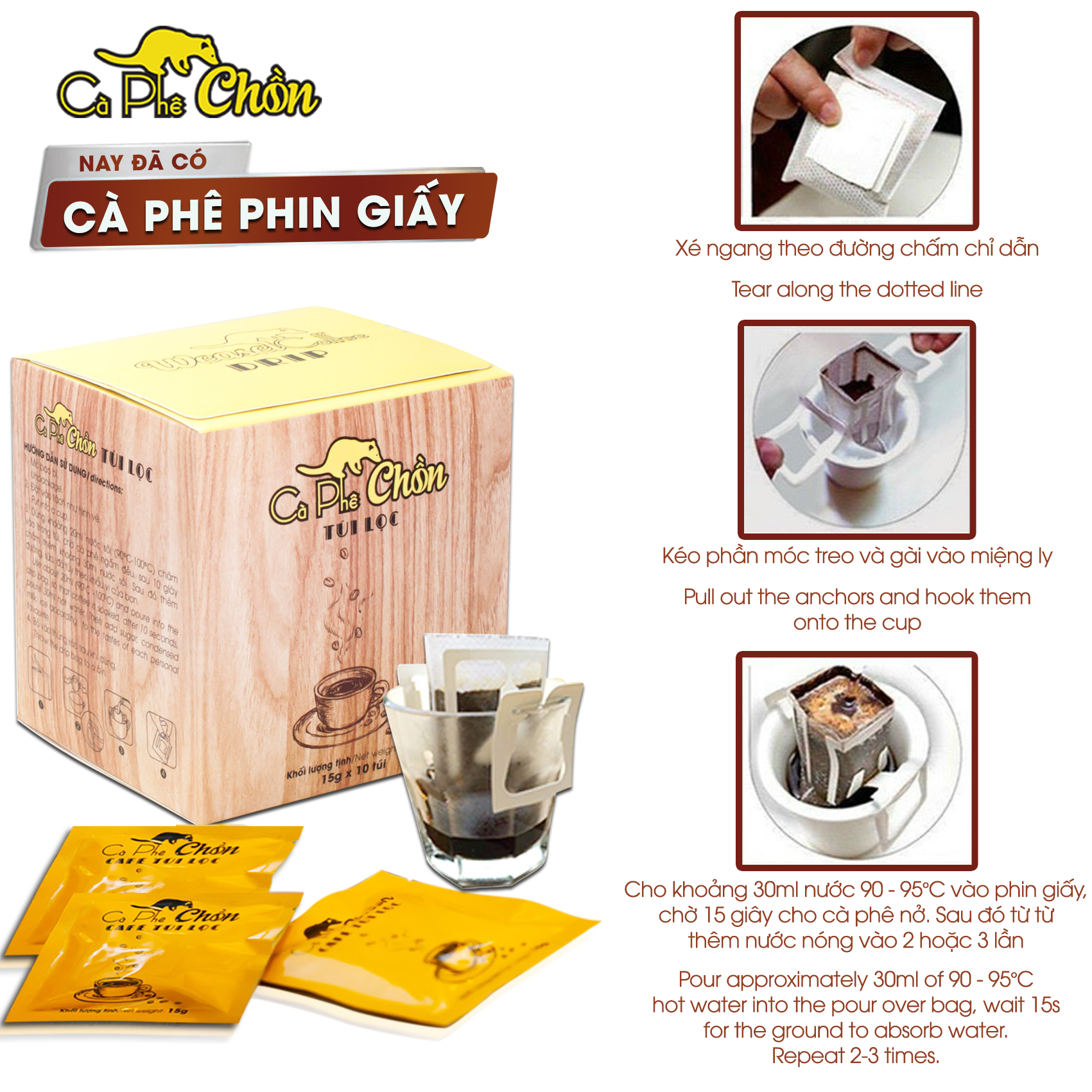 Cà Phê Chồn phin giấy - Hộp 10 Gói x 15g