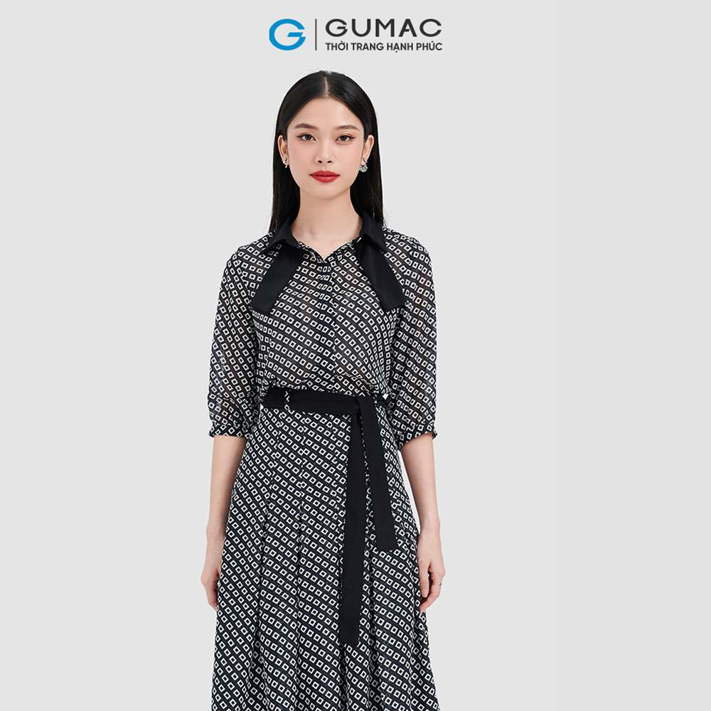Áo sơ mi nữ GUMAC AC10082 phối cổ và dây nơ thanh lịch