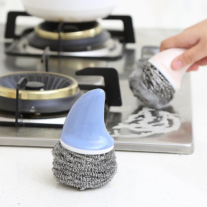 Dụng cụ cọ xoong nồi sợi nhôm có tay cầm nhọn