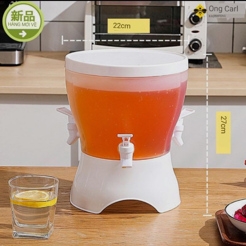 Bình đựng nước 4,5l có 3 ngăn, bình đựng nước tủ lạnh xoay 360 độ kèm vòi, kèm chân kê