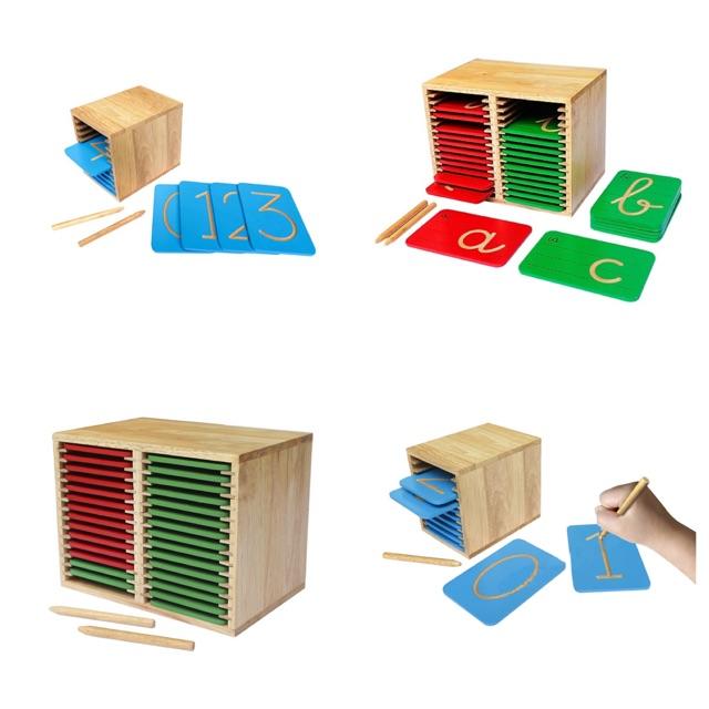 Combo đồ chơi luyện viết học chữ và số montessori bằng gỗ, giáo cụ mầm non cao cấp phát triển kỹ năng cho trẻ