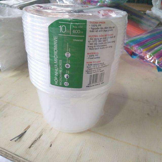 Hộp nhựa tròn 600ml(10h kèm nắp)