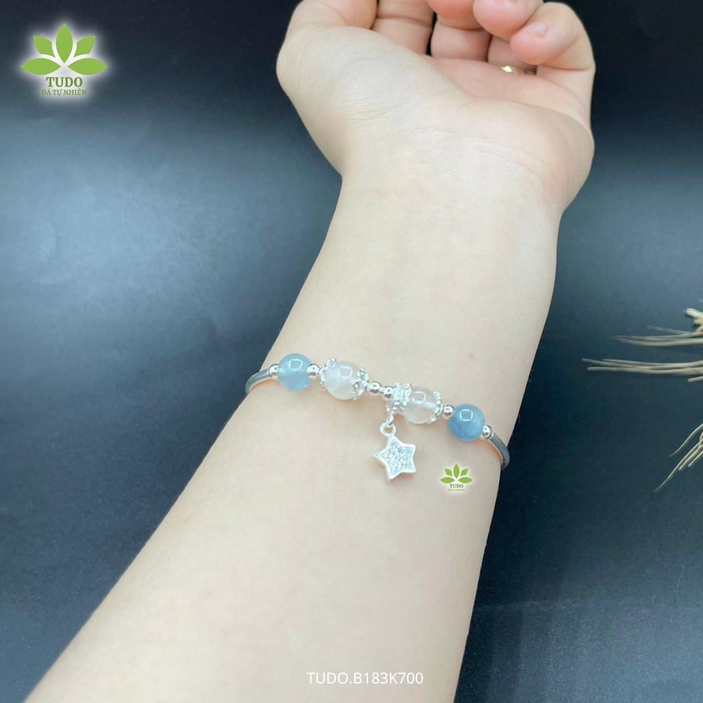 Vòng Tay Nữ Đẹp - Vòng Phong Thủy Mệnh Thủy TUDO B183K700 VCBMOON VCBAQUA xanh dương, trắng, Charm Bạc Ngôi Sao