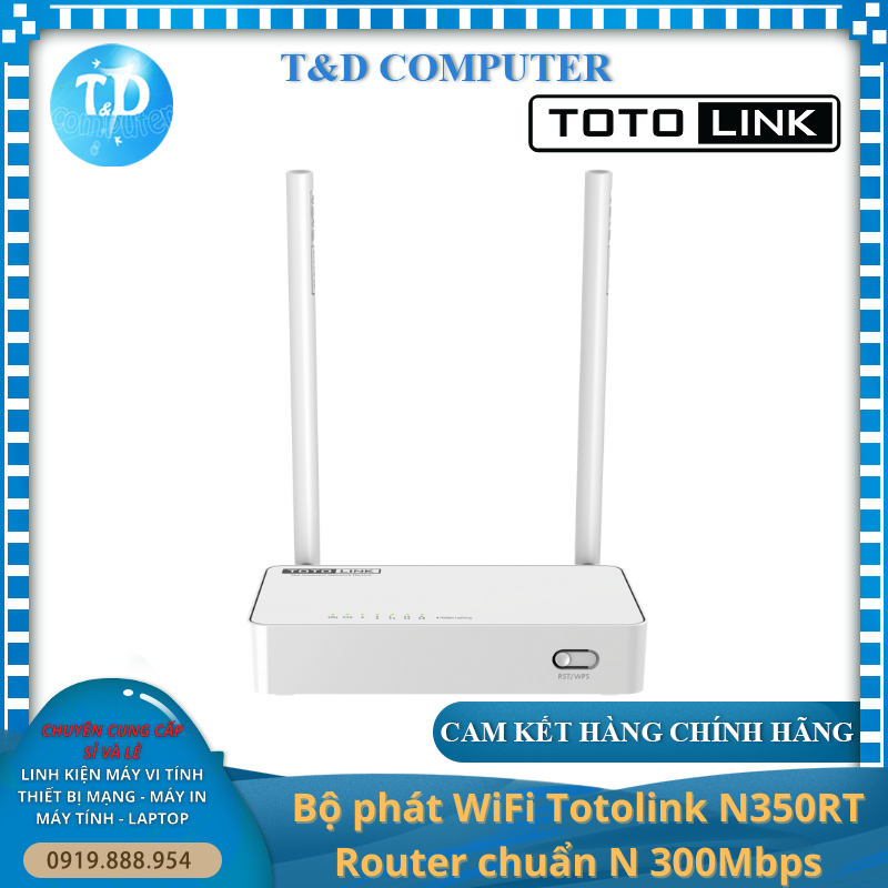 Bộ phát WiFi Totolink N350RT Router chuẩn N 300Mbps- Hàng chính hãng DGW phân phối