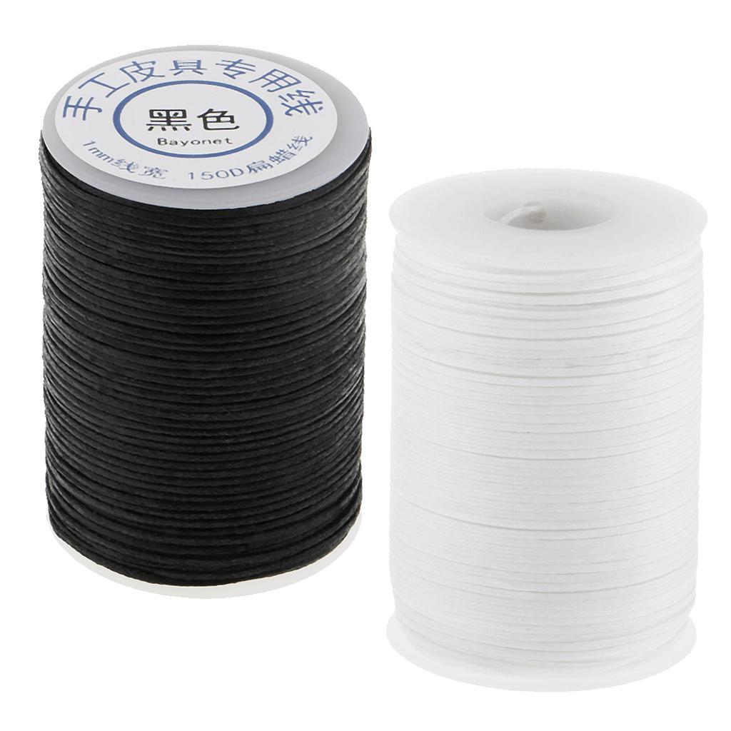 2 Roll Black And White 1mm Waxed Polyester Braided Thread for Leahter Crafts