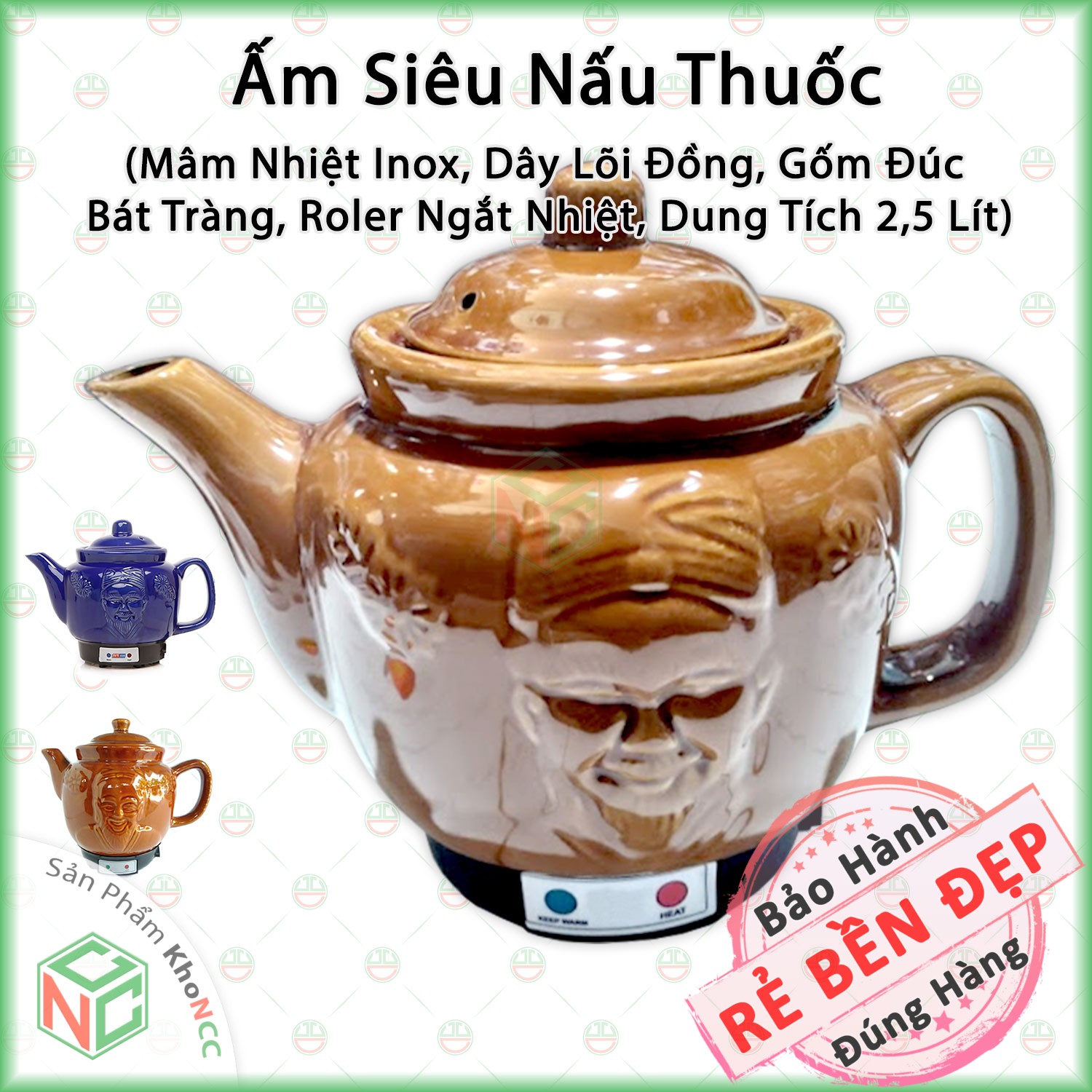 Ấm Siêu Nấu Thuốc KhoNCC Hàng Chính Hãng - Dùng Mâm Nhiệt - Vỏ Gốm Đúc - Rờ le Ngắt Nhiệt Tự Động - Dung Tích 2,5 Lít - KLM-ASNTM