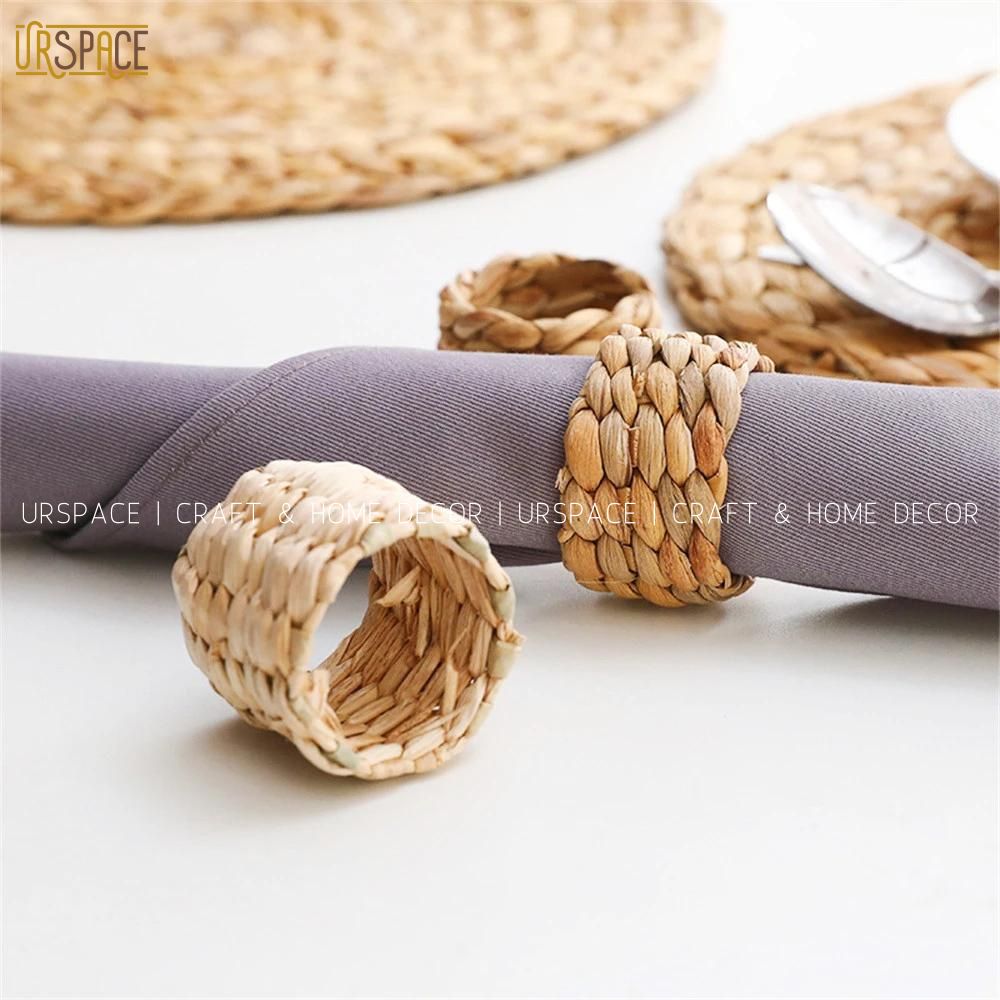 Phụ kiện trang trí bàn ăn tấm lót dĩa và nút thắt khăn ăn URSPACE bằng lục bình / ROUND HYACINTH PLACE MAT & KIN RINGS