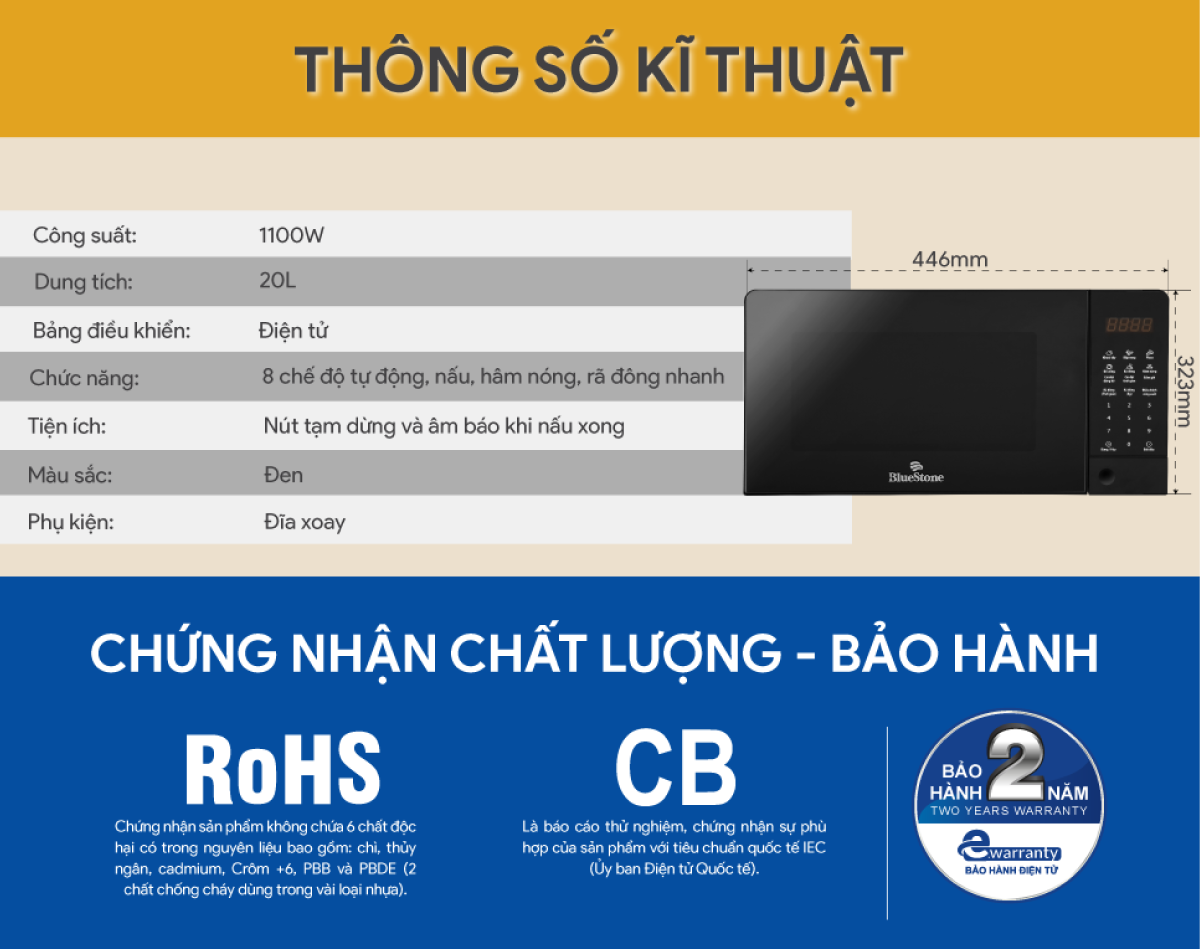 Lò Vi Sóng Điện Tử Bluestone MOB-7815 (20 Lít) - Hàng chính hãng