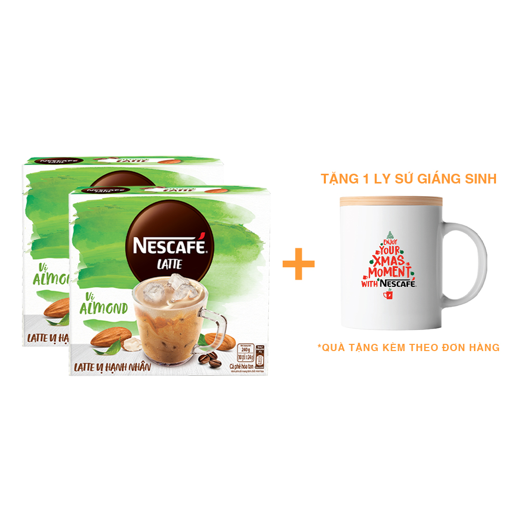 [Tặng Ly sứ nắp gỗ Giáng sinh NESCAFE] Combo 2 Hộp Cà phê hòa tan NESCAFÉ Latte Sữa Hạt Vị Hạnh Nhân (Hộp 10 gói x 24g)