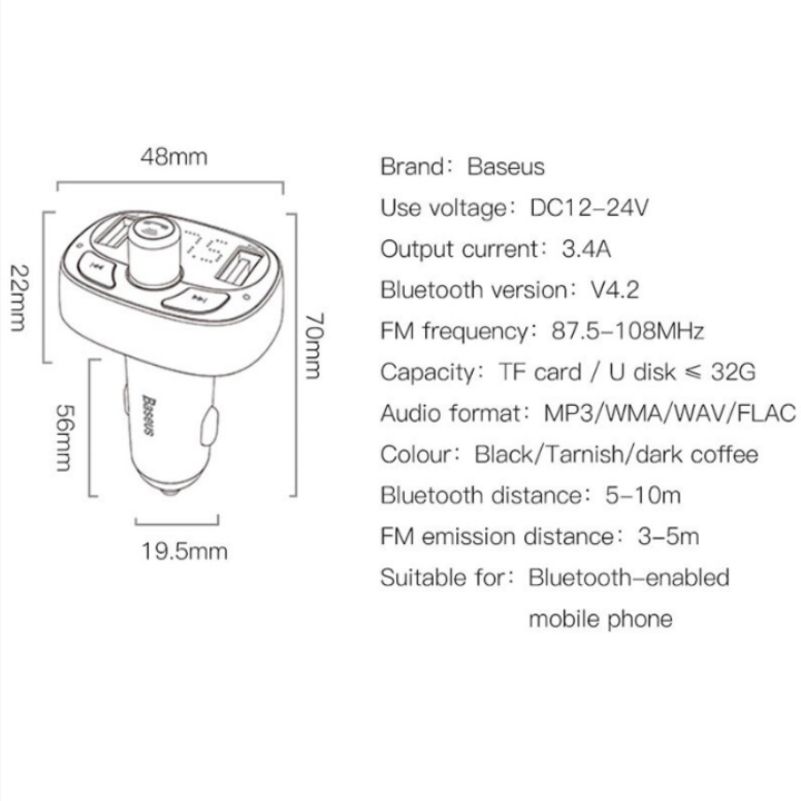 Tẩu nghe nhạc trên ô tô, xe hơi Bluetooth V4.2 thương hiệu Baseus CCALL-TM01 - Hàng Chính Hãng