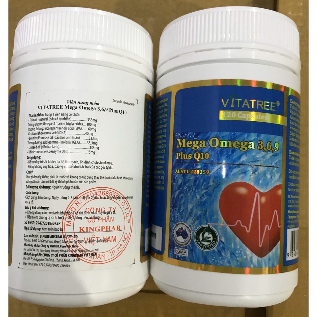 Vitatree Mega OMEGA 369 Plus Q10 Hộp 120 viên - Nhập Khẩu Úc -Cung Cấp Acid Béo ,Chống Oxy Hóa - Bảo Vệ Tim Mạch