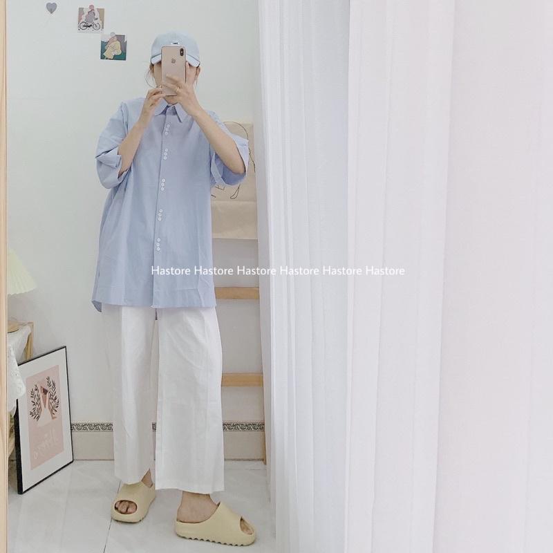 Sơ mi thô cộc tay 16 cúc oversize