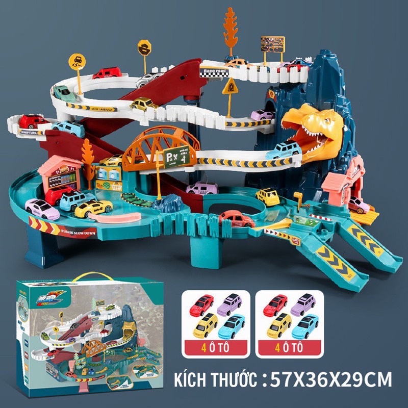 Bộ đồ chơi đường hầm sư tử, đồ chơi đua xe ô tô qua đường ray kết hợp bãi đỗ xe cao cấp, quà tặng sinh nhật cho bé