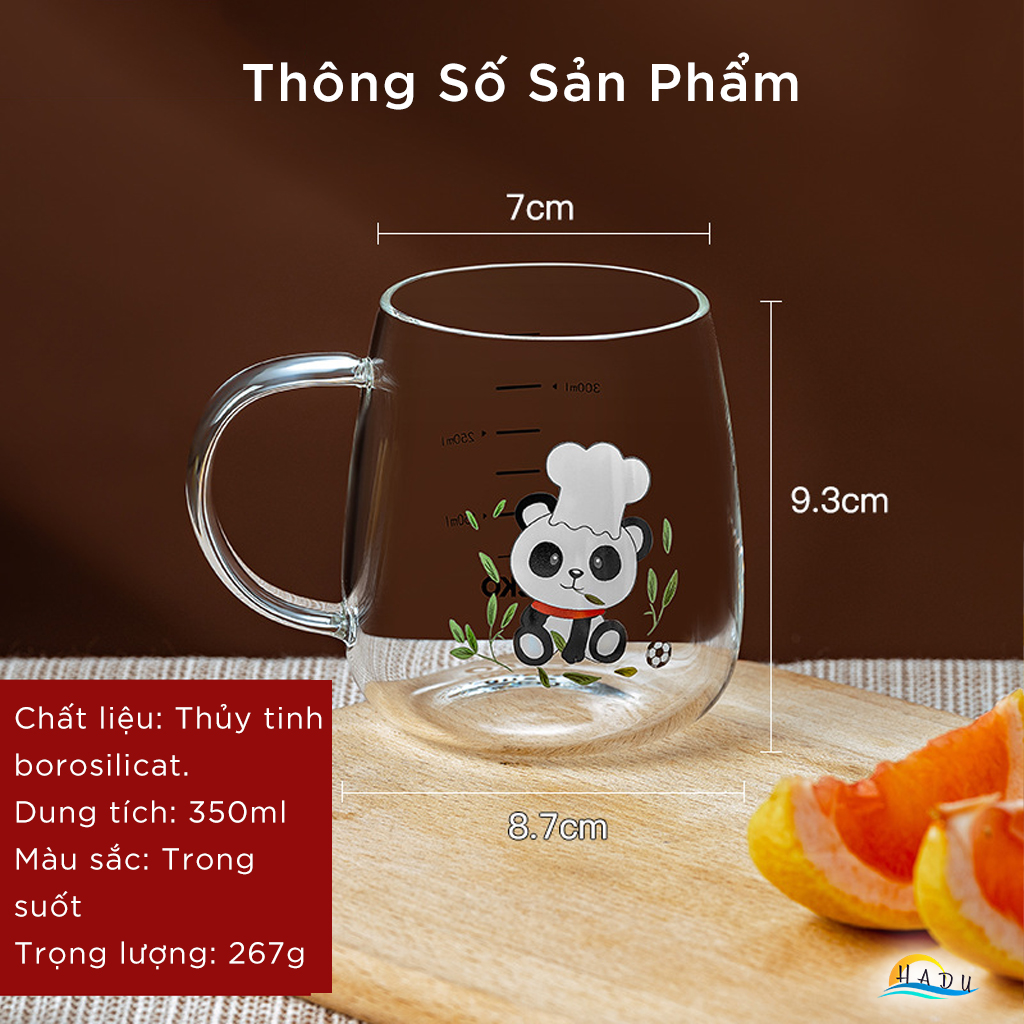 Cốc Ly Thủy Tinh Chịu Nhiệt Uống Nước Có Quai Đẹp Cute Cao Cấp 350ml Đạt Chất Lượng Đức CCKO