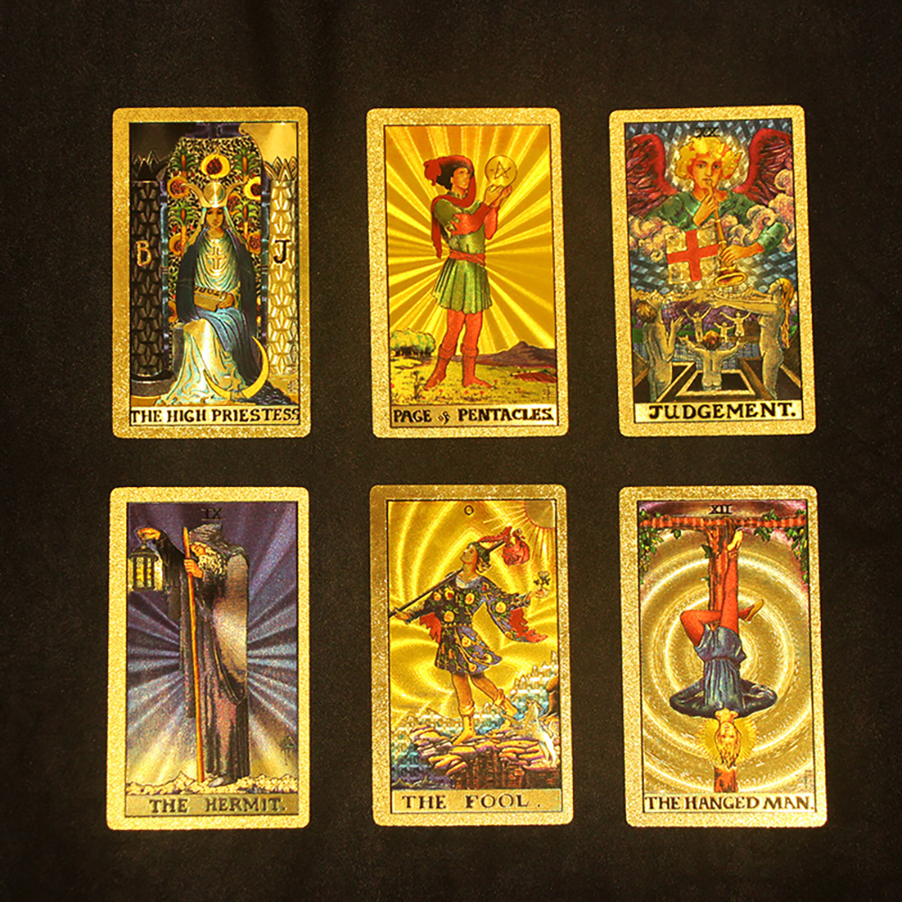 Bộ Bài Tarot Gold Foil Cao Cấp Waite Gray Chất Liệu PVC Chống Nước The Fool Hộp Cứng