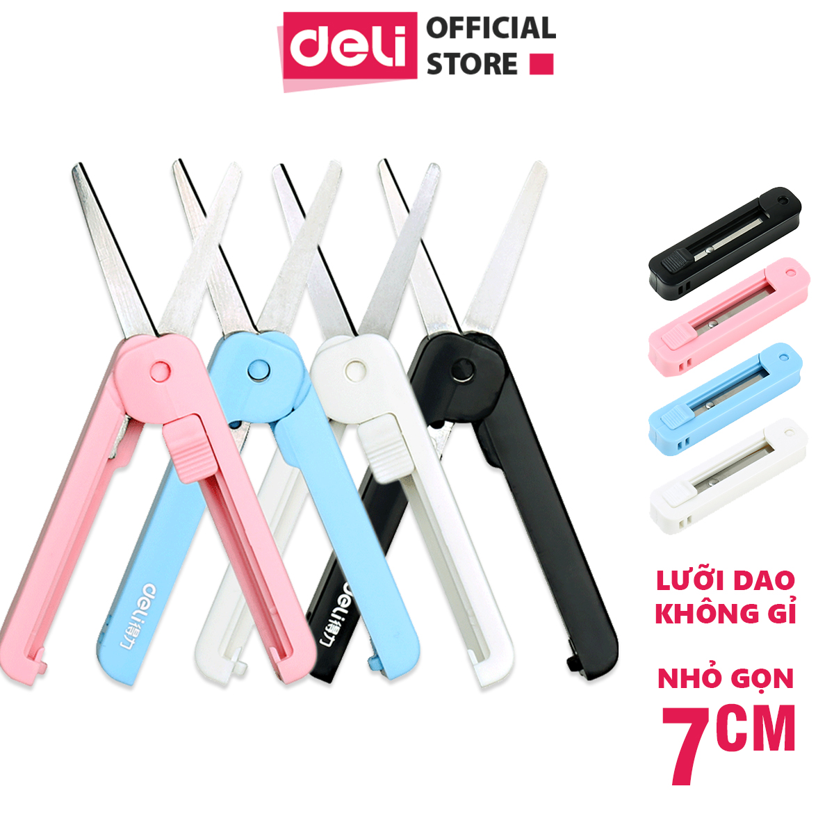 Kéo mini tiện lợi 105mm Deli - 5 màu Đen/ Xanh/ Hồng/ Trắng - Dành cho văn phòng, học sinh, sắc bén - 6072