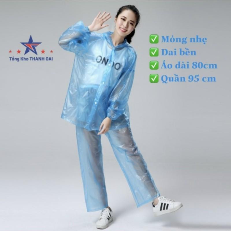 Áo mưa bộ 1 người thời trang trong suốt cao cấp nilon siêu nhẹ chống thấm nước an toàn