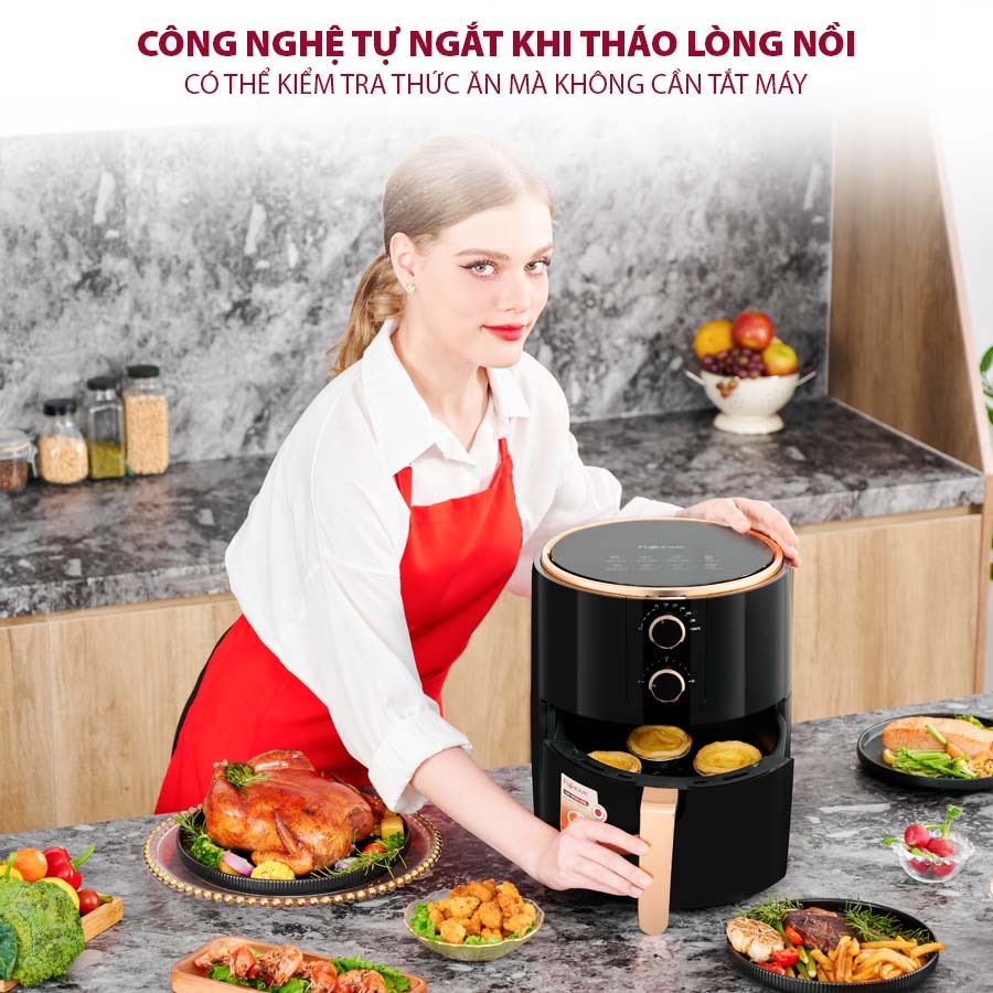 Nồi chiên không dầu 5.5L FUJIHOME A5B công suất mạnh 1500W, nồi chiên giá rẻ, đa năng - Hàng chính hãng