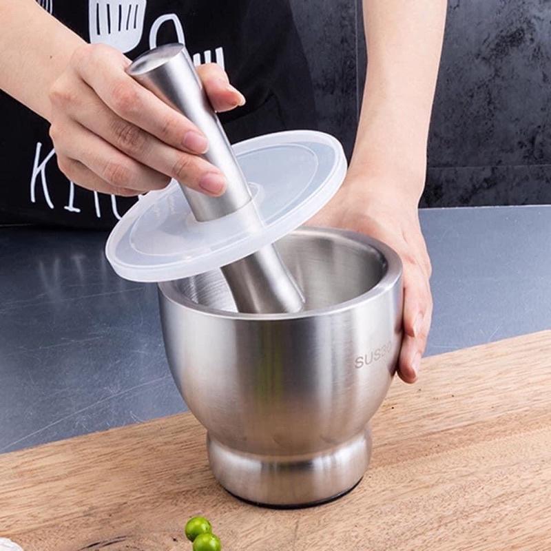 Bộ cối chày inox 304 dụng cụ giã nghiền thực phẩm siêu bền