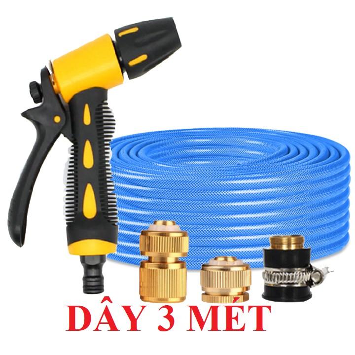 Bộ dây vòi xịt nước rửa xe, tưới cây . tăng áp 3 lần, loại 3m, 5m 206319U,cút đồng, d.vàng