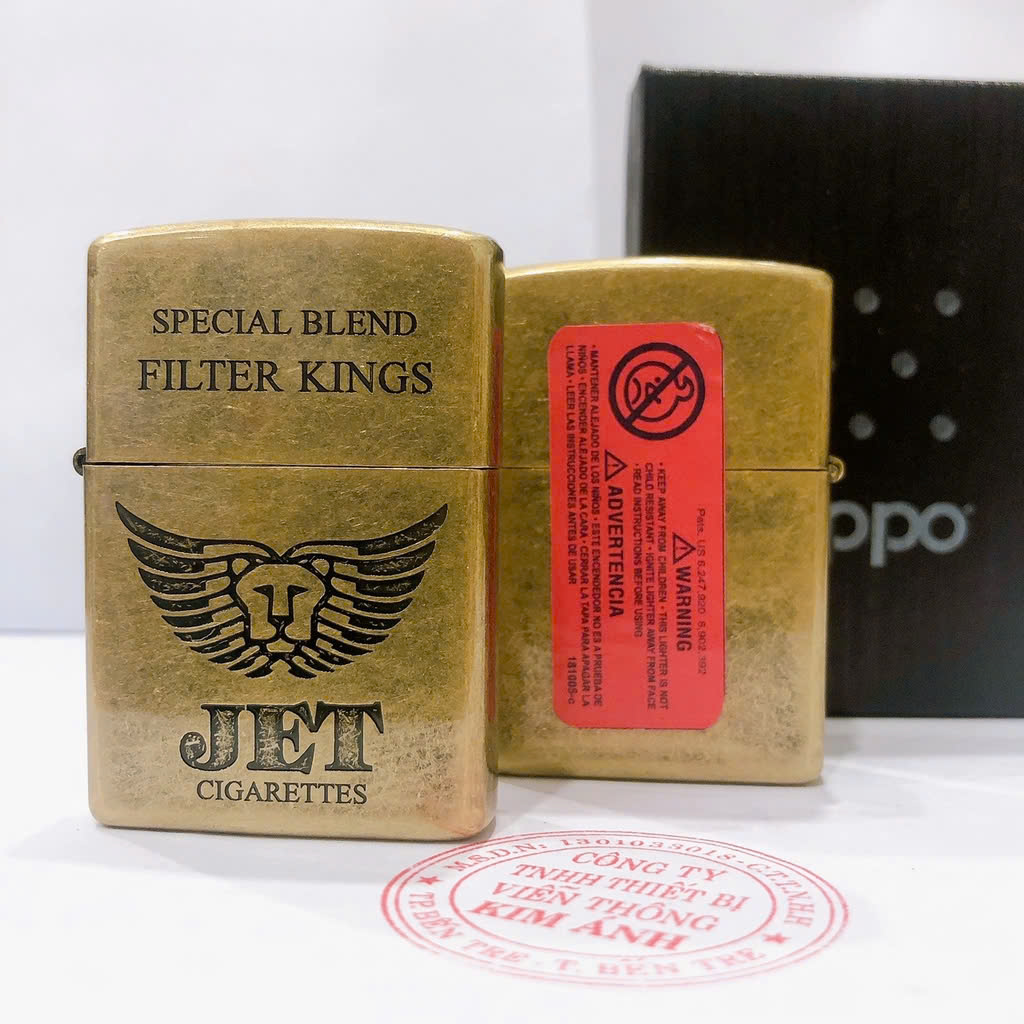 Hộp quẹt zippoo bao thuốc Jet hàng chính hãng USA vỏ đồng nguyên khối có tem đỏ 2 mẫu trơn nhám (giao bất kỳ) , Bật lửa zippoo jet vàng (trơn/nhám) độc đáo