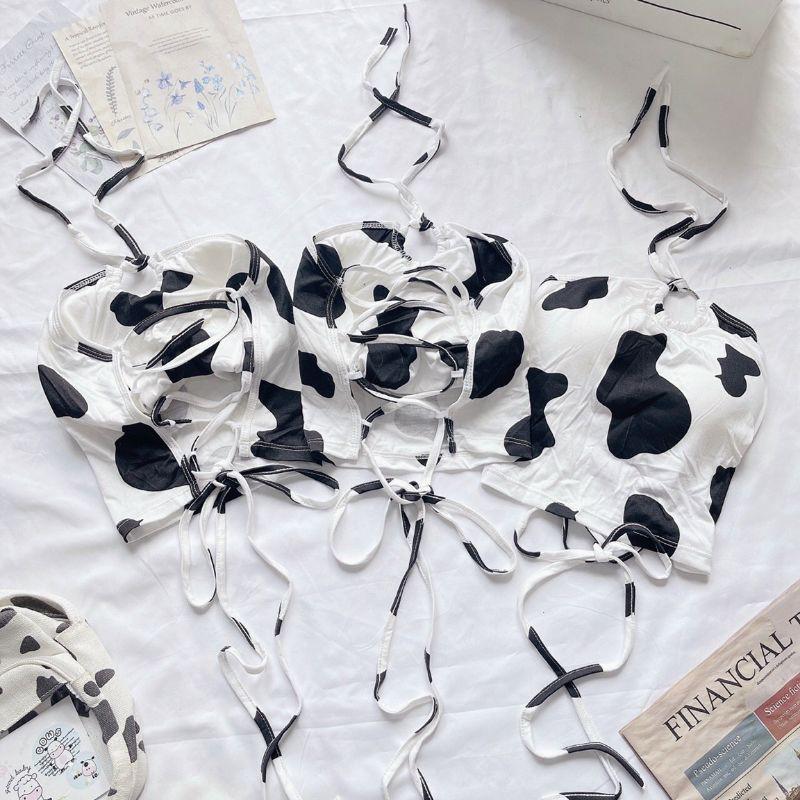 Áo croptop yếm chéo dây bò sữa