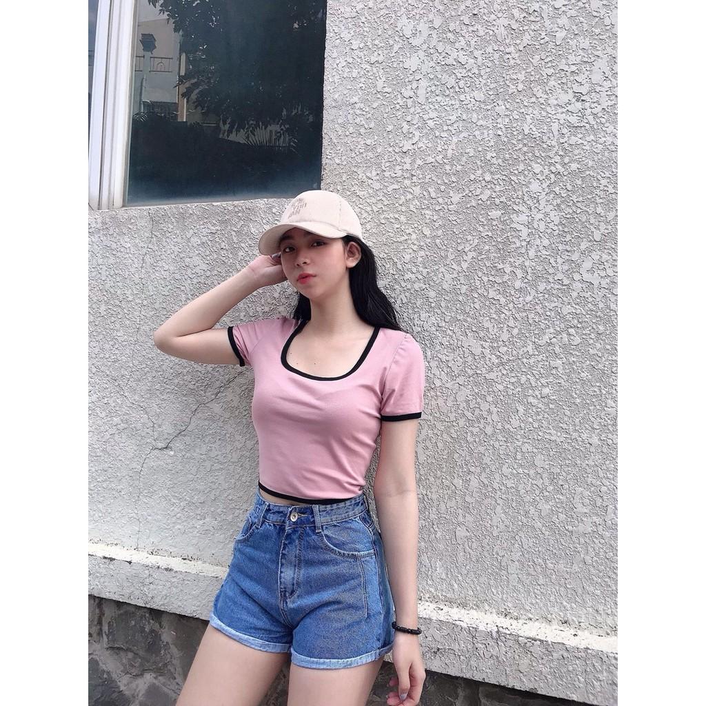 Áo croptop xịn cổ vuông viền chữ U Basic sớ thun cao cấp Forever 21 co giãn 4 chiều cực tốt, ôm body sexy CRON 6 -4C