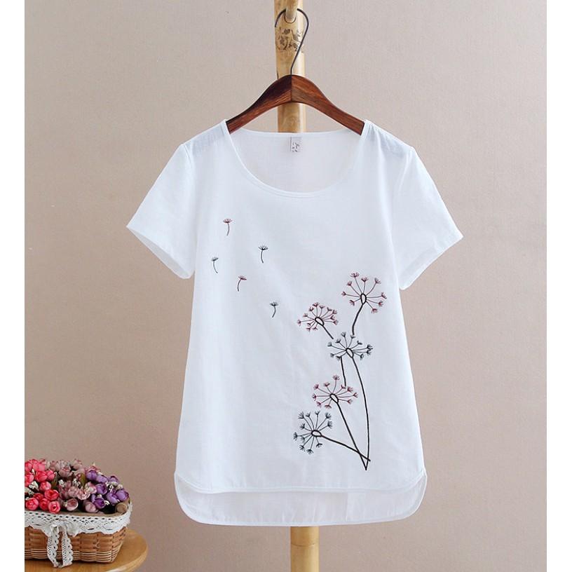 Áo hè, hình thêu - form dáng quốc dân, chất liệu đũi cực mềm, mát T20