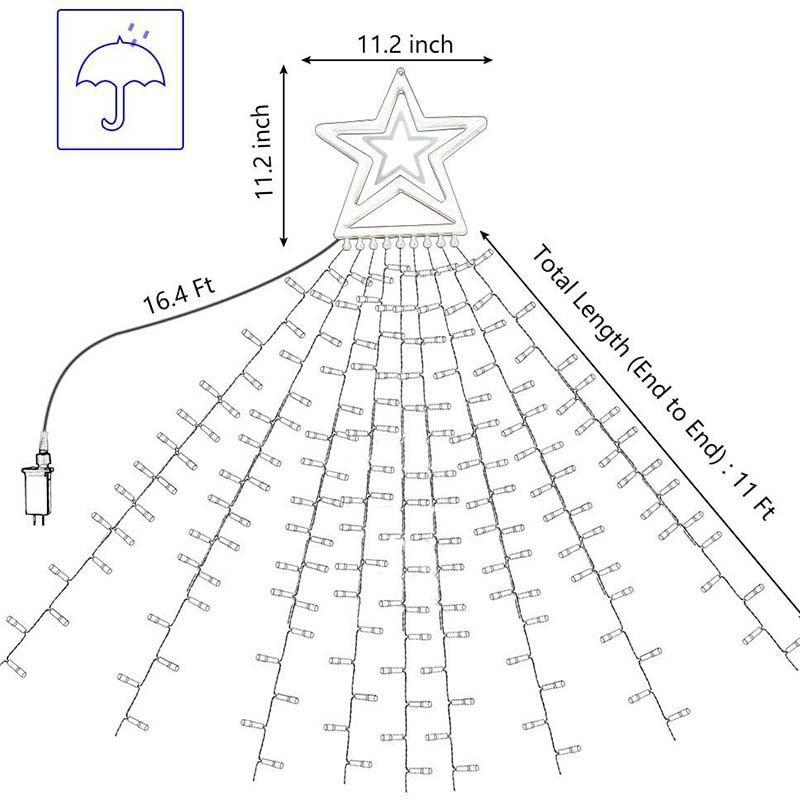 Thác Nước Chống Nước Sao Băng Chảy Ngôi Sao Mưa LED Dây Đèn Giáng Sinh Cưới Màn Icicle Cổ Dây Vòng Hoa Phích Cắm Châu Âu