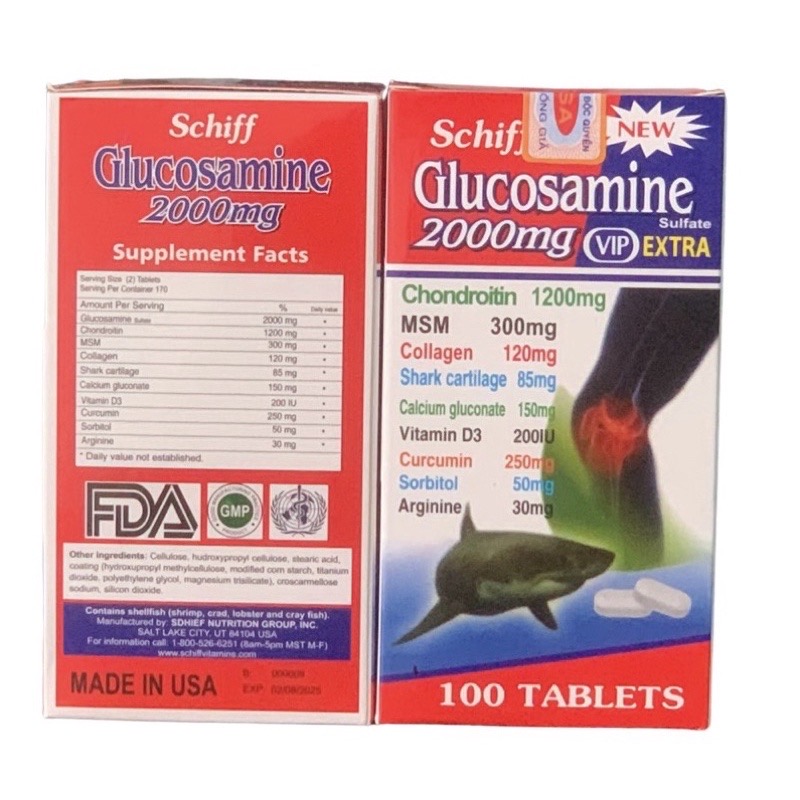 ￼Viên khớp Glucosamin MSM 2000mg giảm đau nhức mỏi xương khớp - Lọ 100 viên