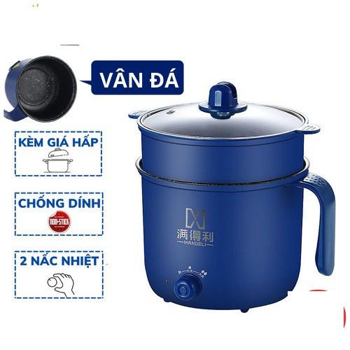 Nồi Lẩu Điện Mini Núm Xoay 2 Nấc nhiệt Kèm Giá Hấp 1,8L, Ca Mì Nấu Cơm Đa Năng 2 Tầng