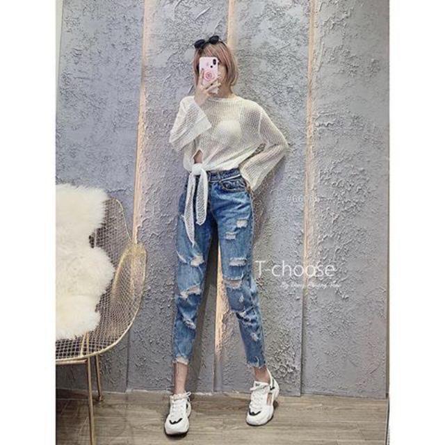 Quần baggy viền dây kéo, thêu chữ, hình thật treo sào
