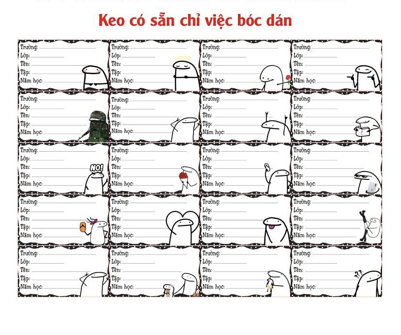 Nhãn vở meme người que 100 nhãn khác nhau / nhãn dán người que meme bựa