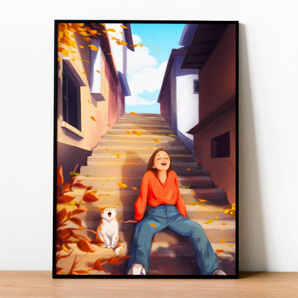 Tranh số hóa - Đón ánh mặt trời đã căng khung 40x50cm 29 màu