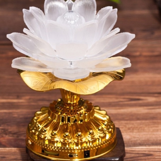 Đèn hoa sen đổi màu 36 bài hát kinh Phật (Trắng vàng, trắng mù, hồng sen) - thờ cúng