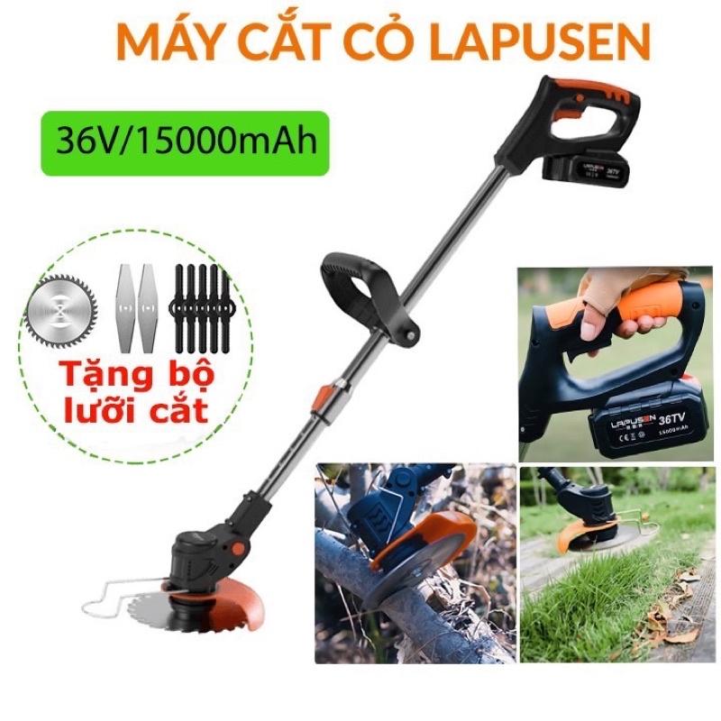 Máy cắt cỏ pin.- Máy cắt cỏ, tỉa cành cầm tay LAPUSEN pin khủng 15 cell, Hàng nhập khẩu cao cấp, tăng 8 lưỡi