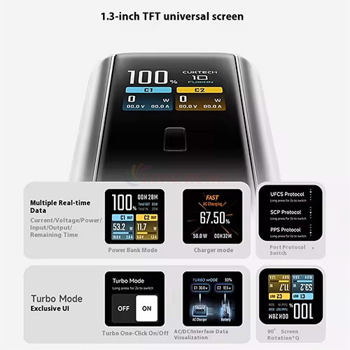 Sạc dự phòng kiêm cốc sạc Cuktech Power Bank 10 Dual-Fusion 2Type-C 67W GaN Charger & 90W 9000mAh BA652U - Hàng chính hãng