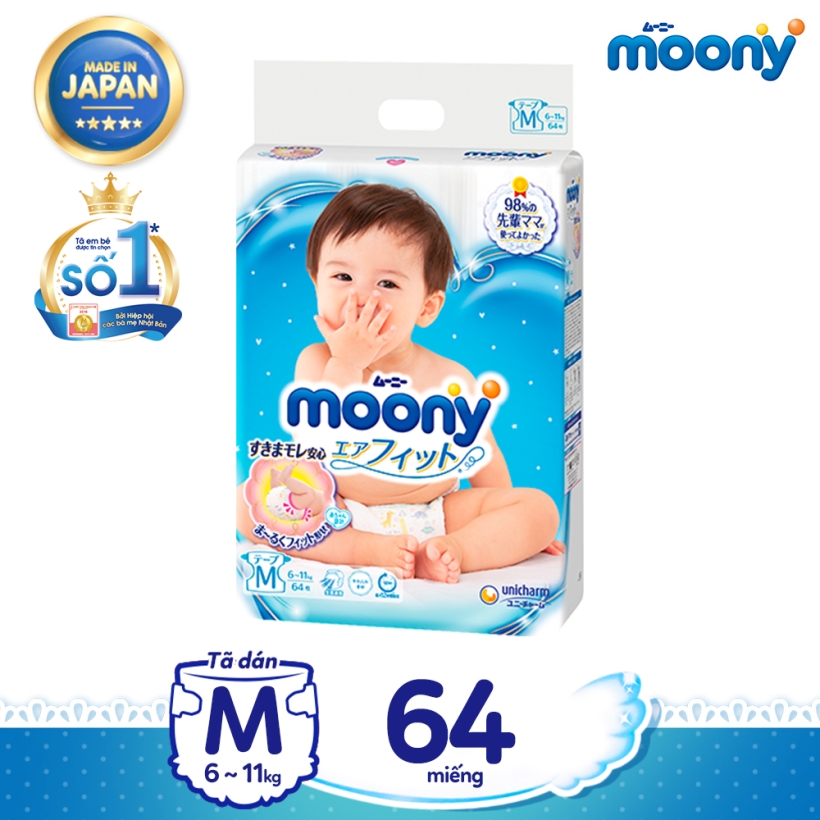 [Mã mới] Tã dán cao cấp Moony M64 nhập khẩu từ Nhật Bản