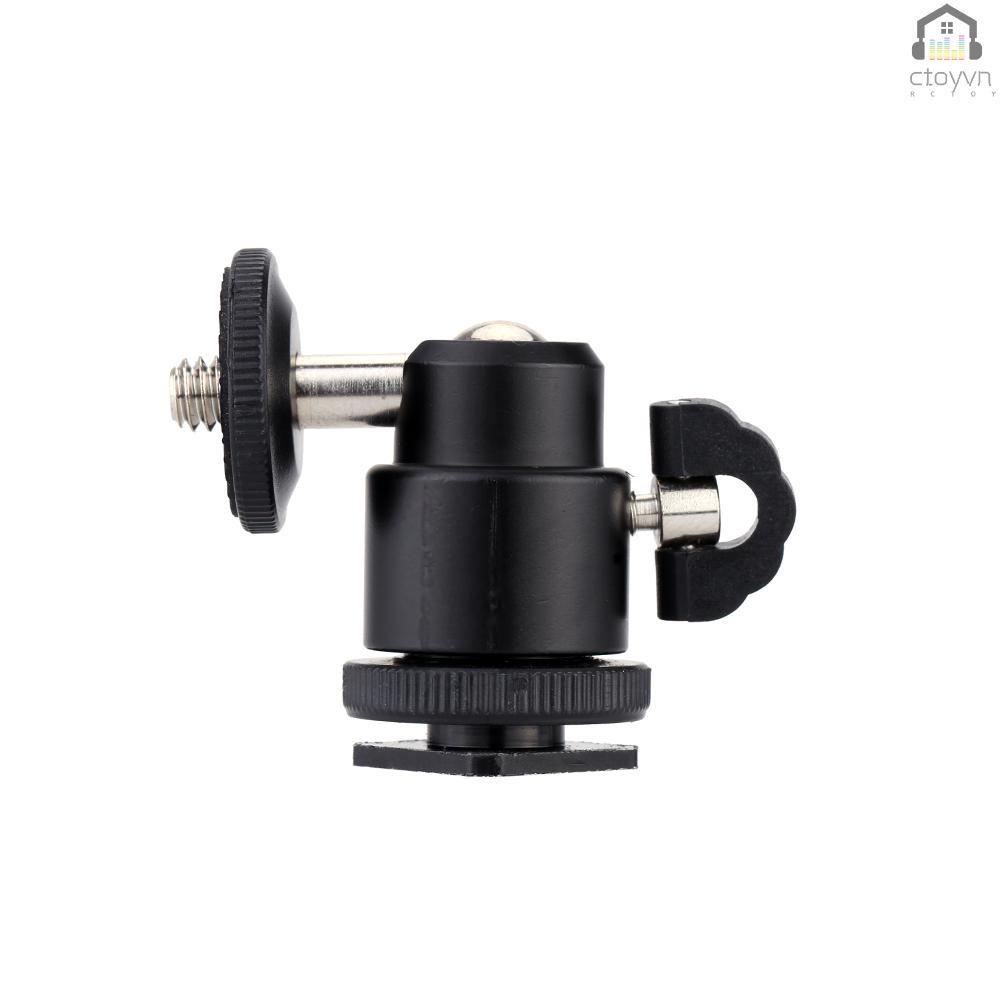 Đầu bi Andoer mini bằng hợp kim nhôm 1/4" kèm ngàm đèn flash cho máy ảnh DSLR SLR DC