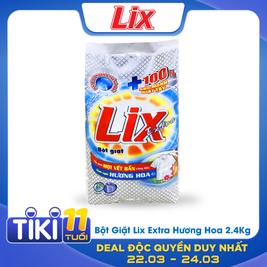 Bột Giặt LIX Extra Hương Hoa 2.4Kg EB024 - Tẩy Sạch Vết Bẩn Cực Mạnh