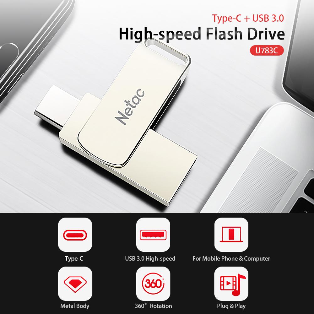 Ổ đĩa flash Plug & Play bộ nhớ U Disk Silver Netac U783C Type-C + USB Double Interface