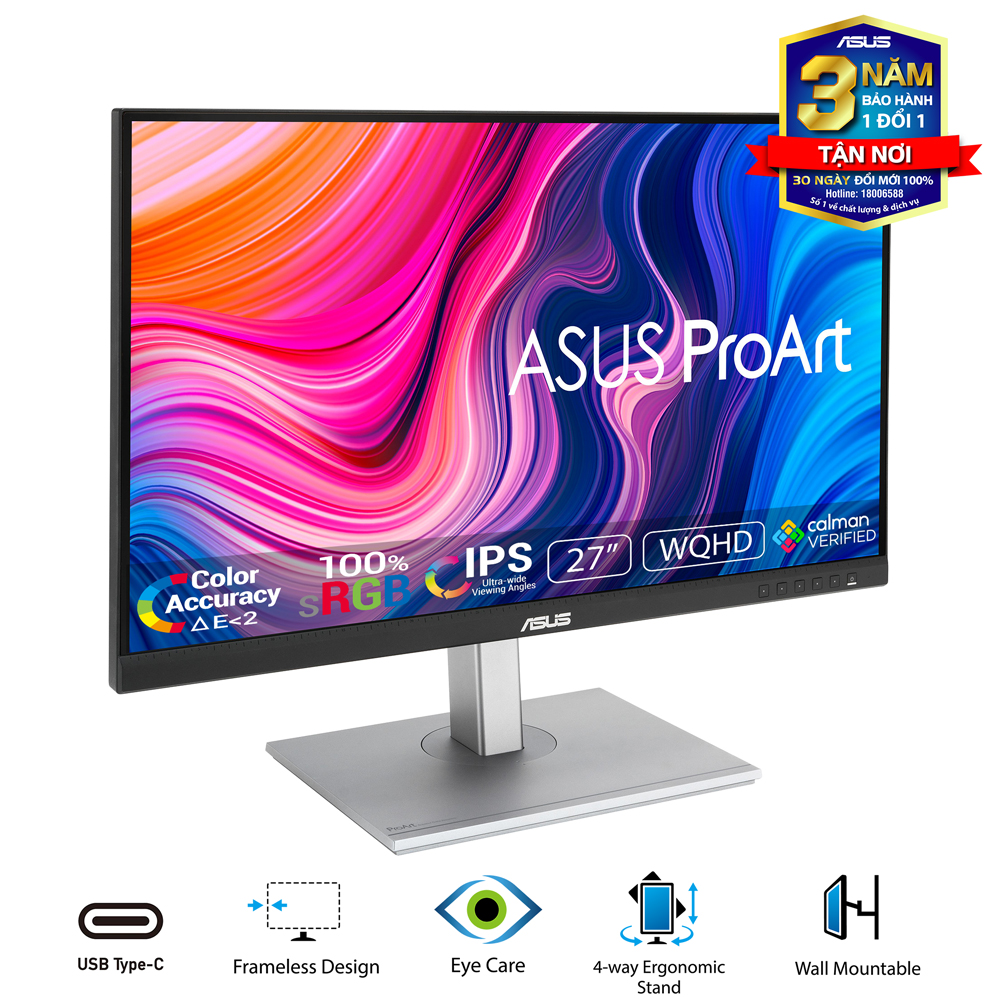 Màn Hình Thiết Kế Đồ Họa Chuyên Nghiệp ASUS ProArt PA278CV 27 inch WQHD (2560x 1440) 5ms 75 Hz IPS/ 100% sRGB, 100% Rec. 709, Độ chính xác màu ΔE &lt;2 - Hàng Chính Hãng