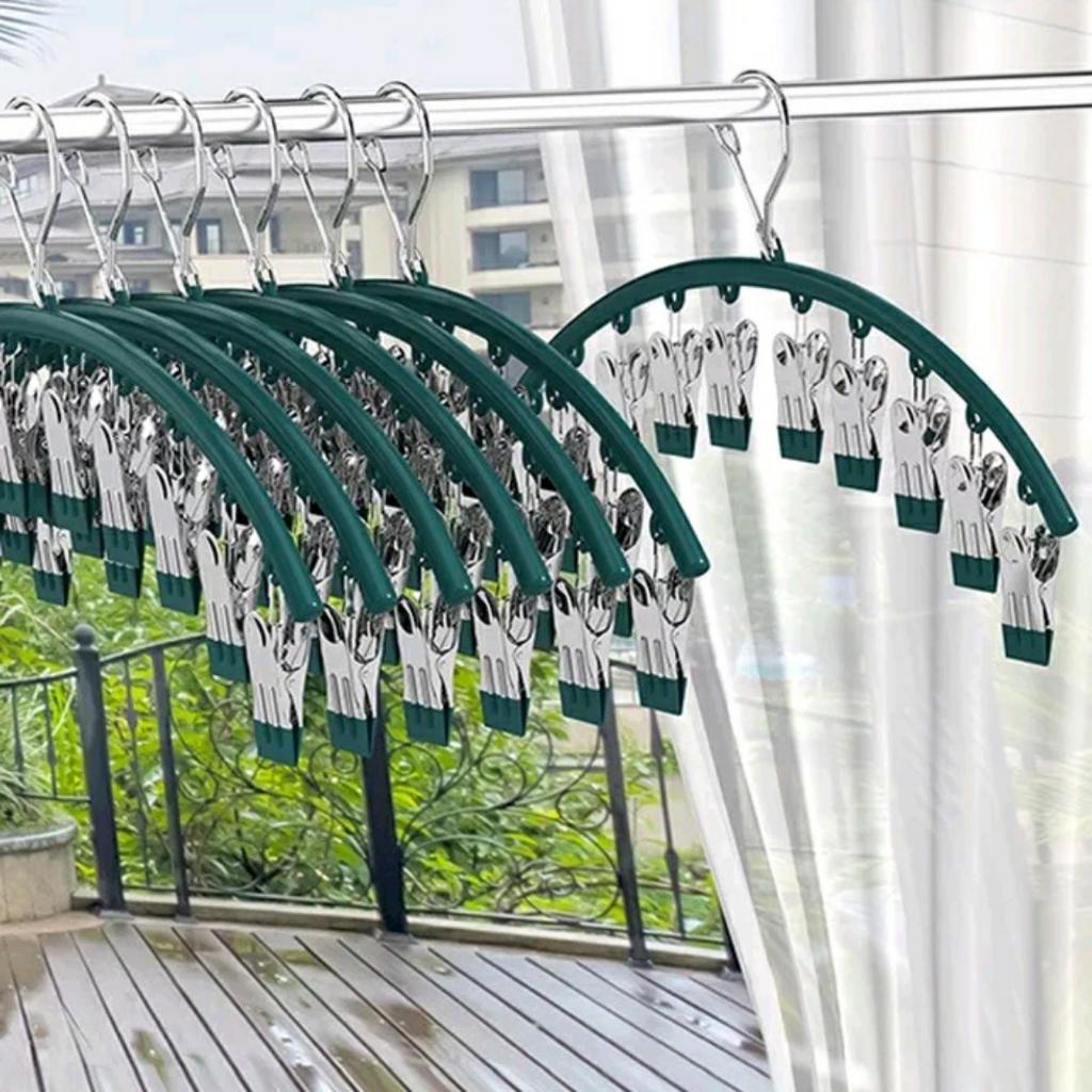 Móc Treo Đồ Lót, Tất, Quần Áo Trẻ Nhỏ Có Khóa Chống Gió,10 Móc Kẹp Bằng Inox Sơn Tĩnh Điện Cứng Cáp
